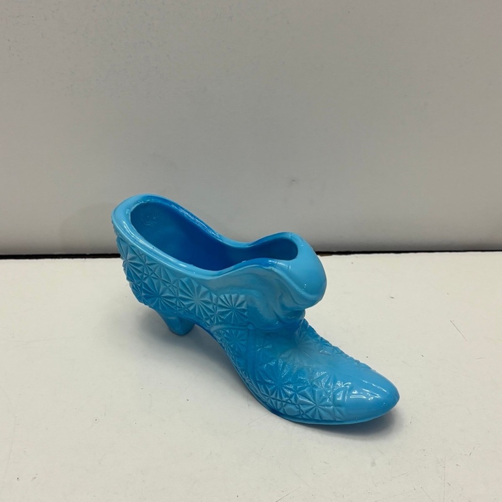 Vintage Blue Milk Glass Slipper Shoe